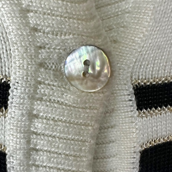 St. John Wool Cashmere Cardigan Sweater Set Black White Gold Stripe Size Small - Picture 11 of 16